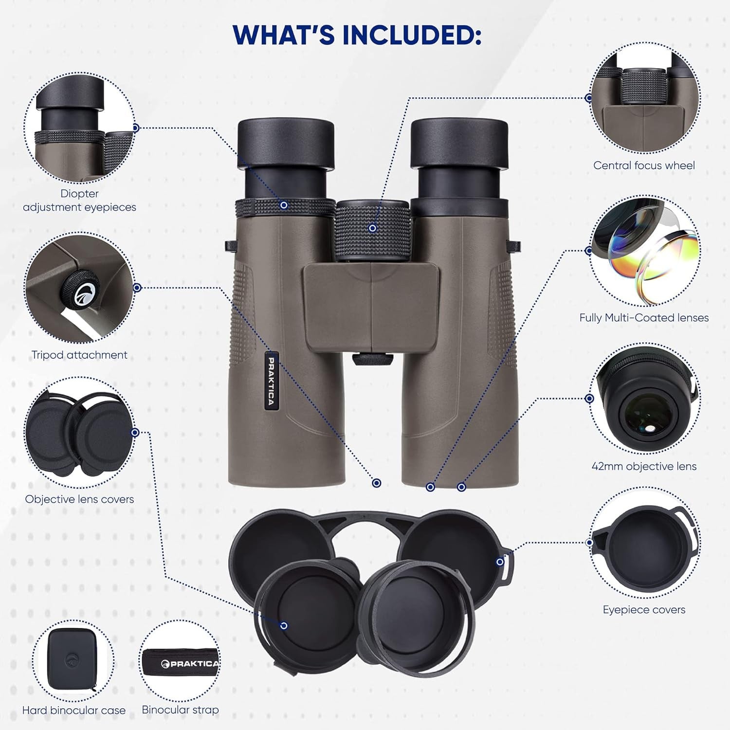 Waterproof 10x42 Binoculars HD Multi-Coated Optics for Wildlife Birdwatching