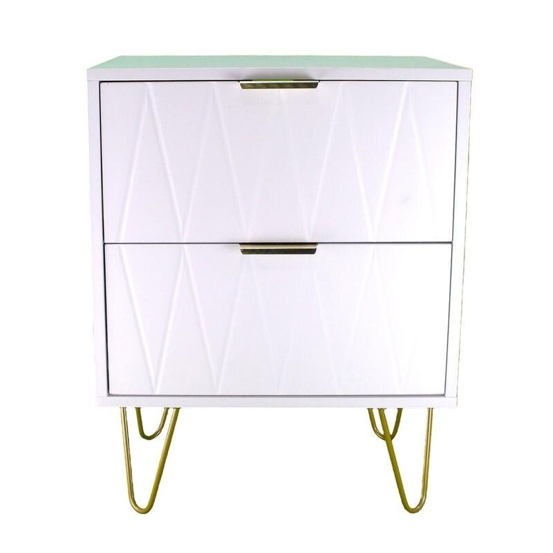Modern White 2 Drawer Bedside Table with Gold Legs – Bedroom Side Cabinet