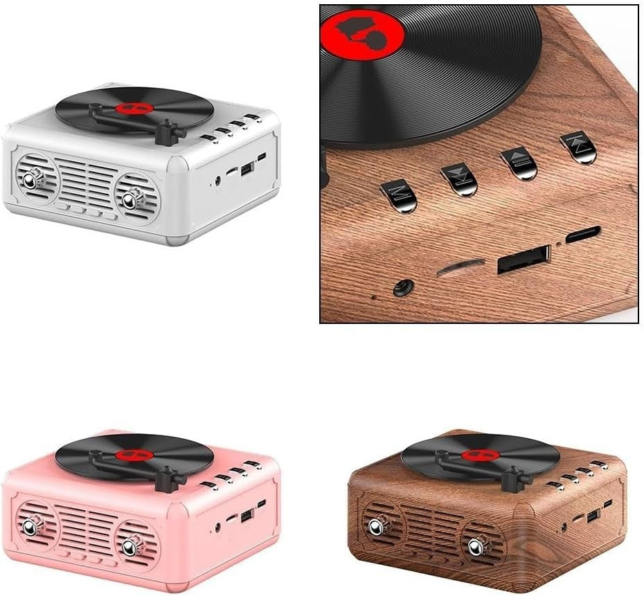 Retro CD Shaped Music Player FM Radio Portable Speaker USB TF White