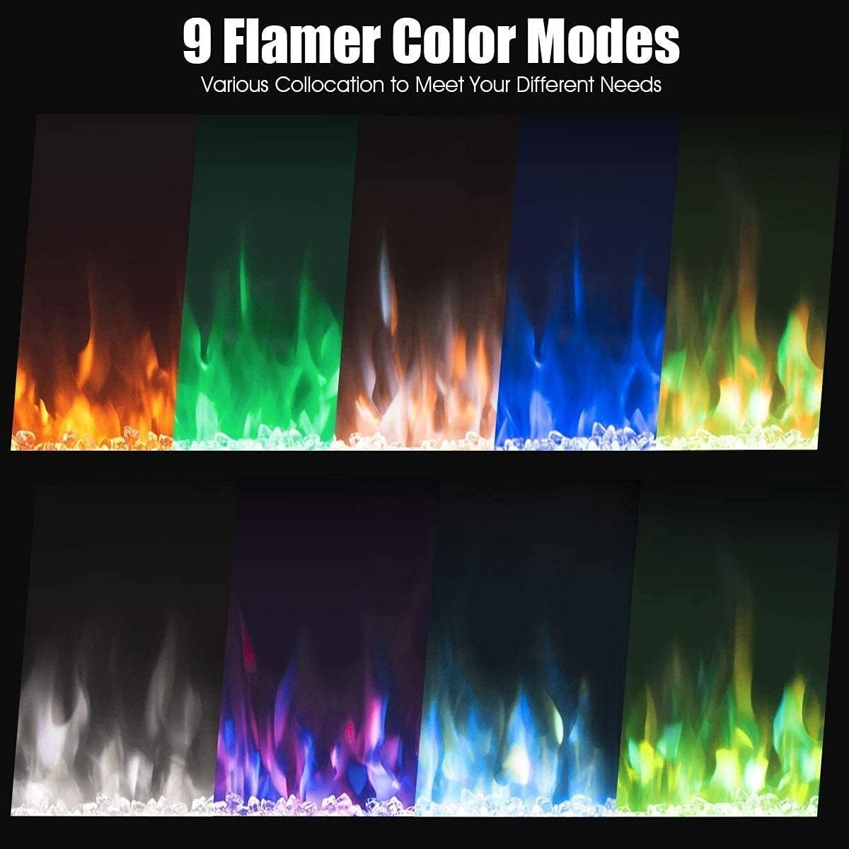 Wall Mounted Electric Fireplace 1800W Touch Remote LED Flame Adjustable