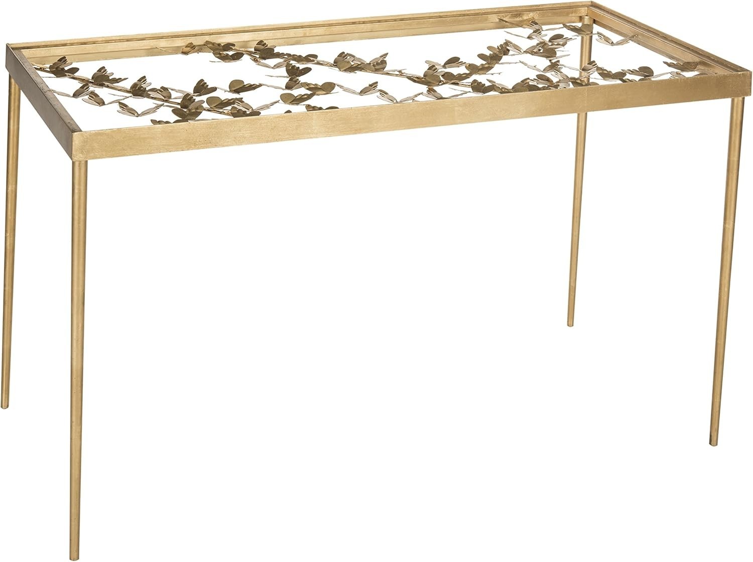Glam Gold Leaf Writing Desk w/Clear Glass Top, Modern Iron Frame 120cm