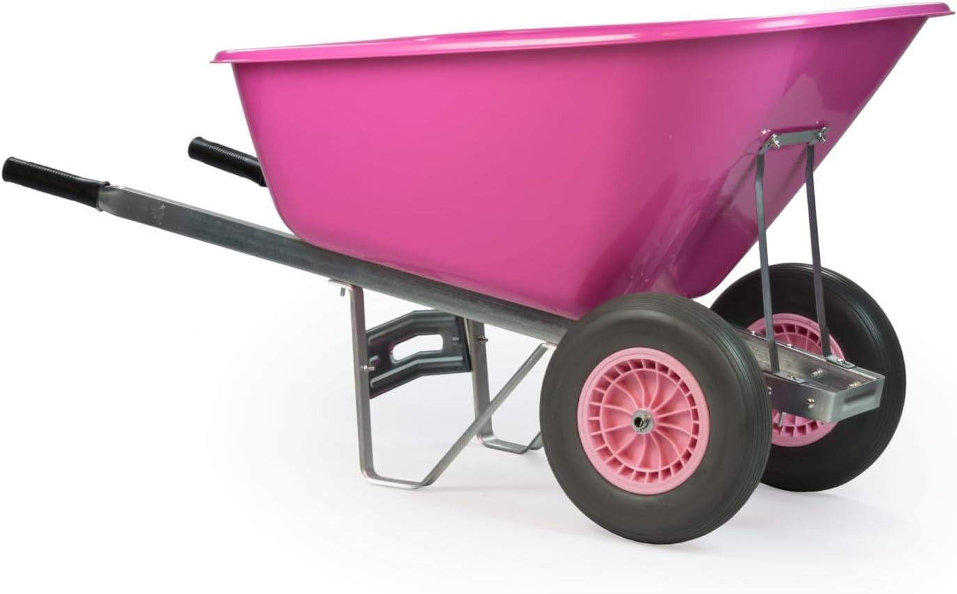 200L Pink Twin-Wheel Wheelbarrow – Heavy Duty Plastic Tray w/Puncture Proof Tyre