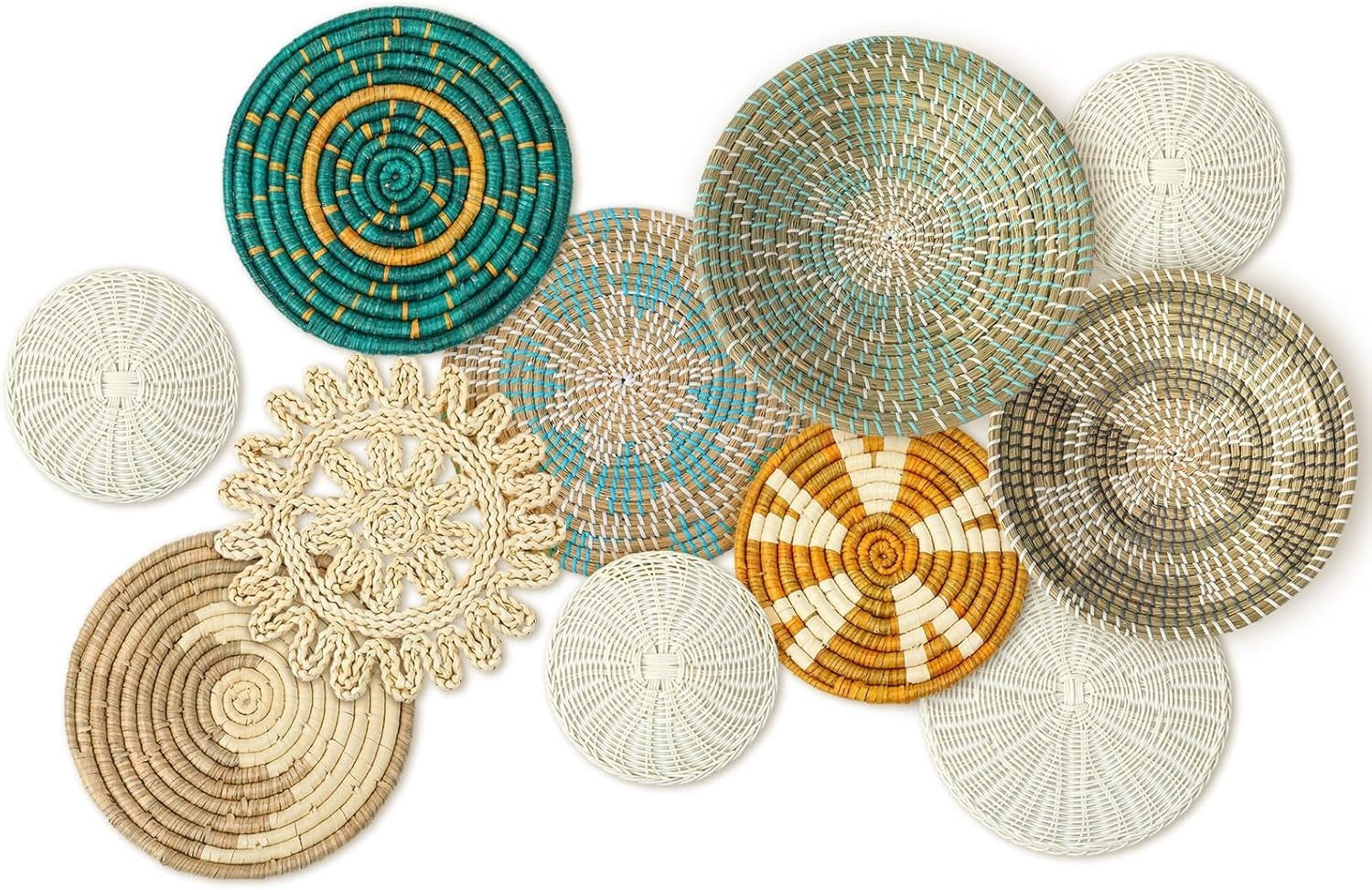 11PCS Boho Woven Wall Baskets Bulrush Farmhouse Decor Clr Bright