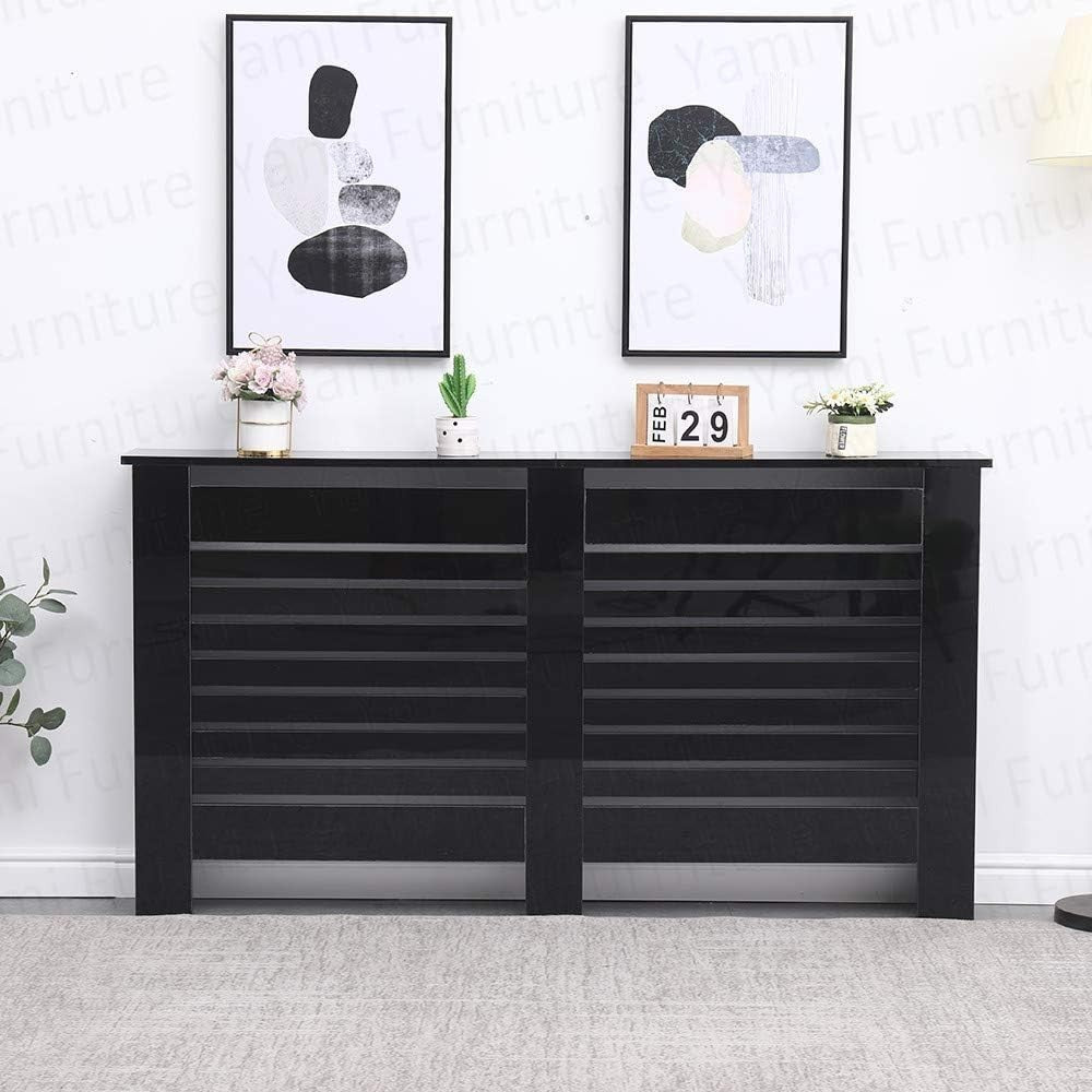 High Gloss Radiator Cover Large Black Modern Slatted Cabinet – Stylish