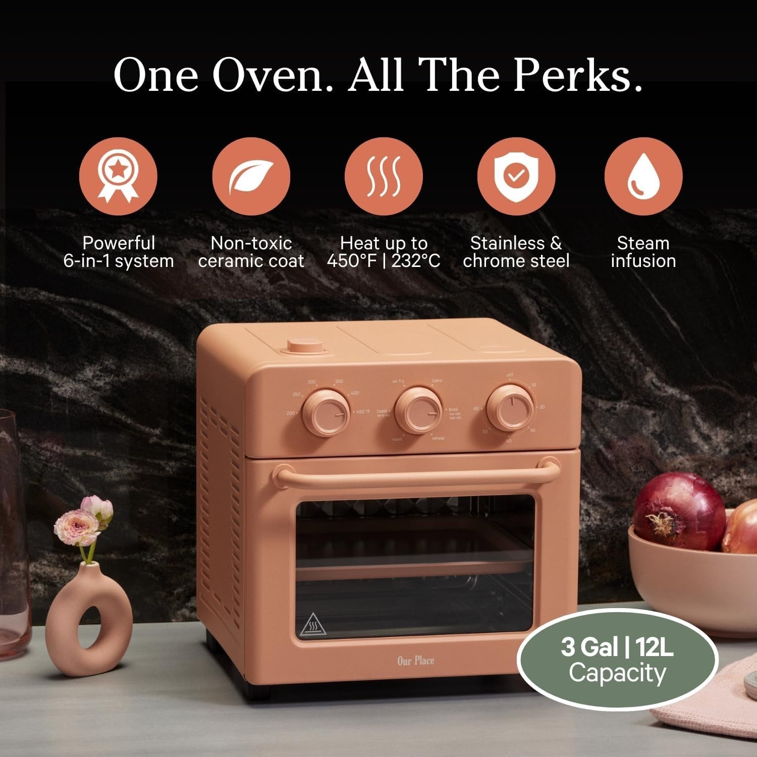 6-in-1 Air Fryer Toaster Oven Compact Steam Infusion Fast Preheat 12L Spice