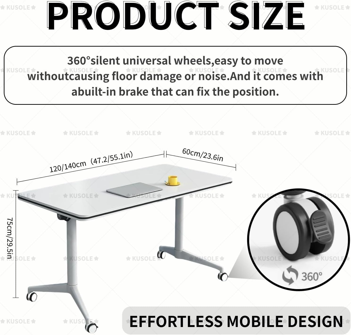 120cm Folding Conference Table 2-Pack – Flip-Top Mobile Training Desks w/ Wheels