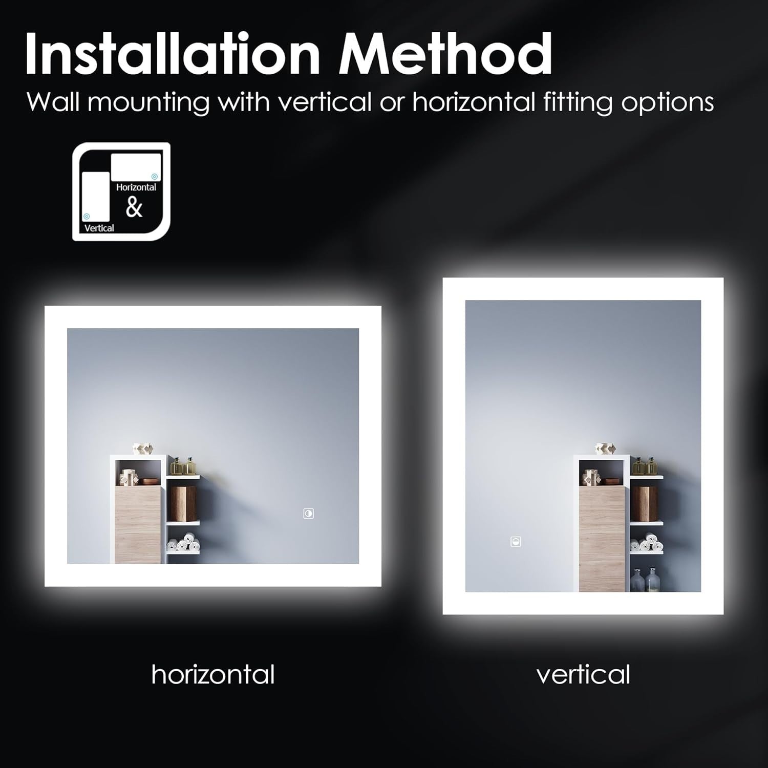 LED Bathroom Mirror 600x500mm Wall Mounted, Anti-Fog, Dimmable Light