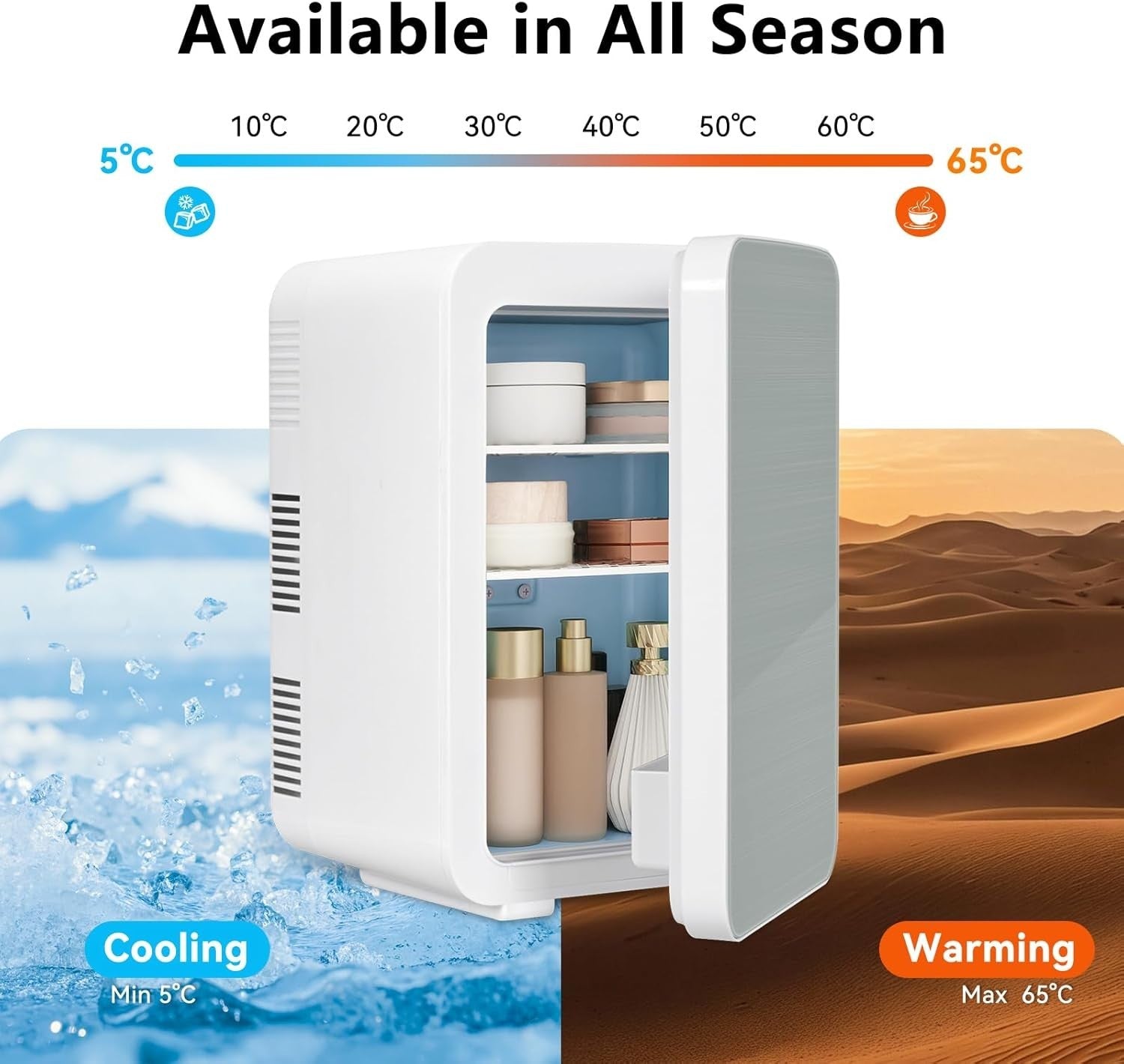 10L Mini Fridge Portable AC/DC Cooler Warmer Skincare Drinks Light Grey