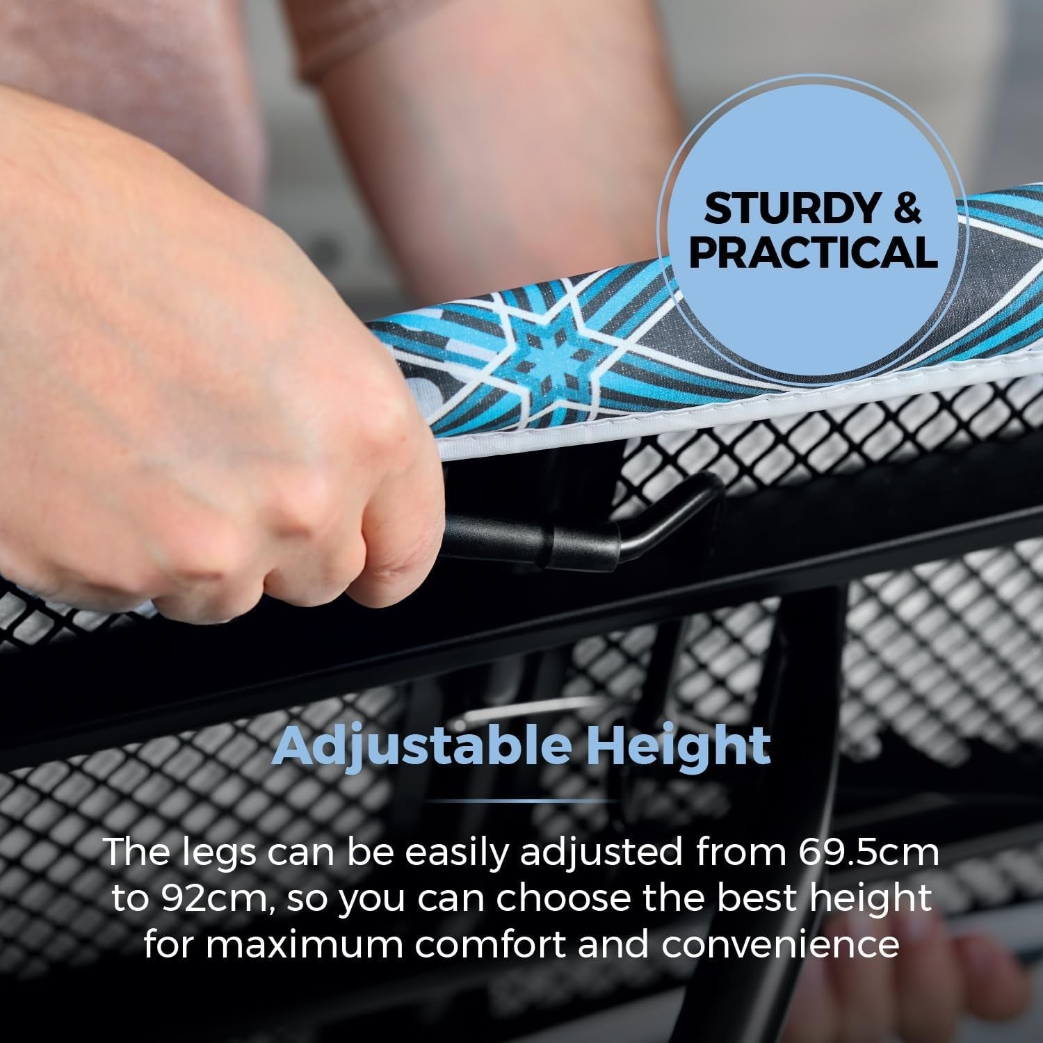 Oversize Ironing Board Adjustable Height Large Surface Non Slip Feet