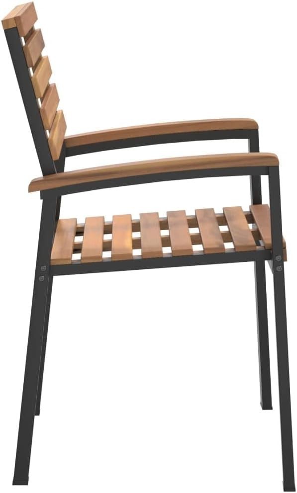 2 Pack Acacia Wood Stackable Patio Chairs Metal Frame Outdoor Armchairs