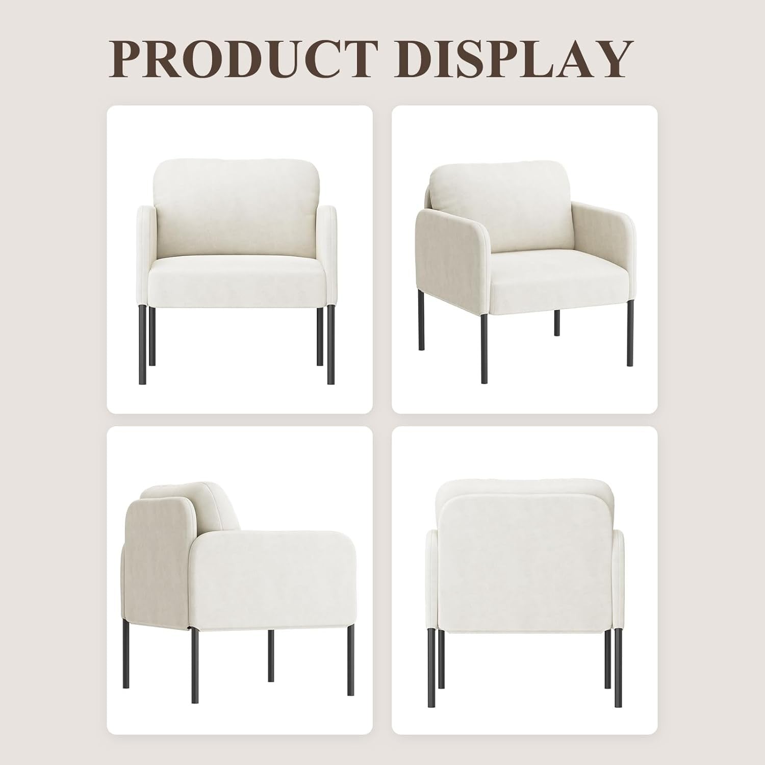Beige Velvet Accent Armchairs Set of 2 Modern Lounge Chairs