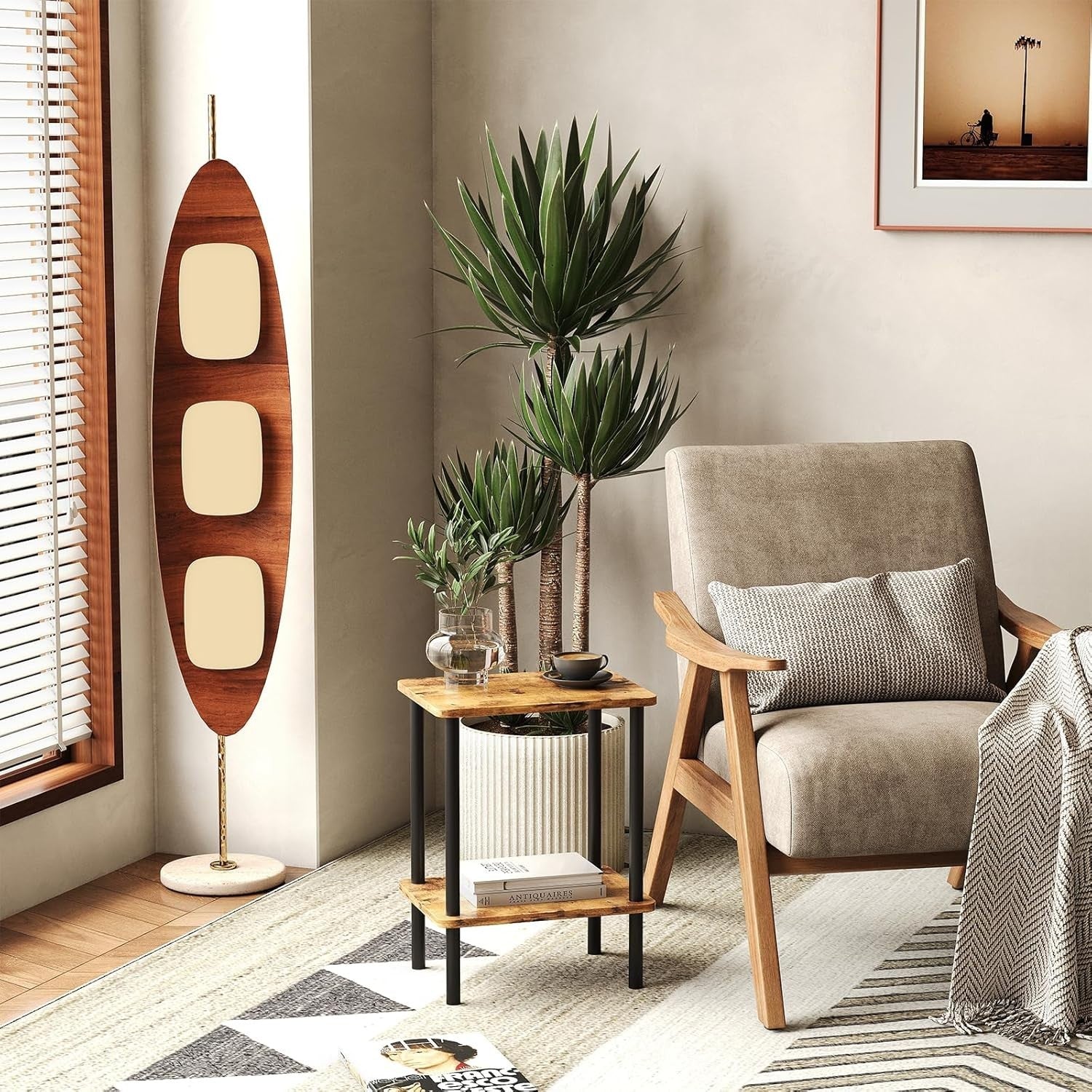 2 Tier Side Table with Shelf Small Bedside Table for Living Room & Bedroom