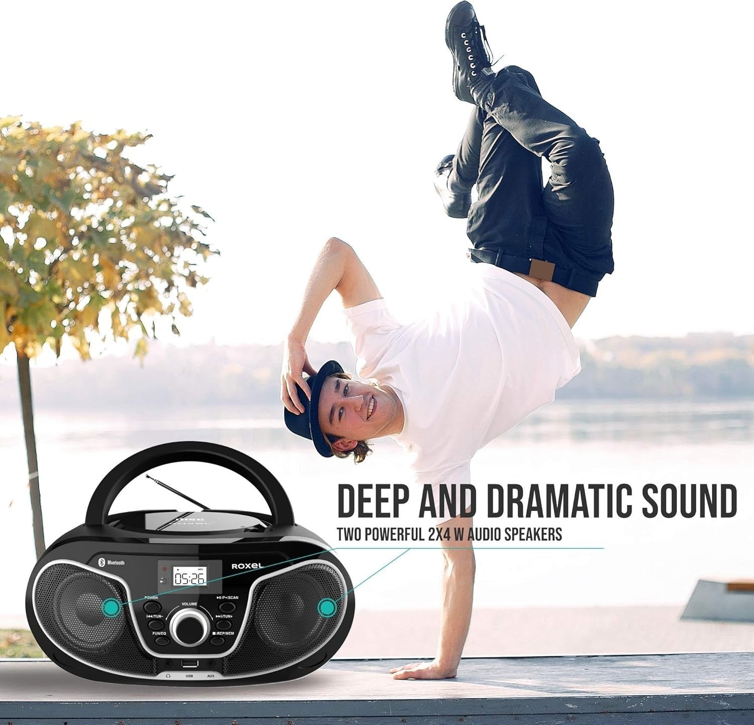 Portable Boombox CD Player Bluetooth FM Radio USB AUX Remote 8W