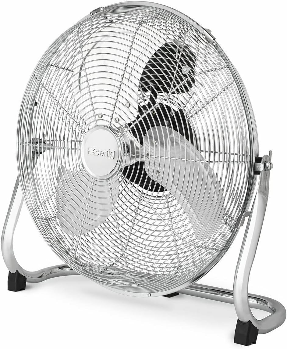 45cm Metal Floor Fan – Chrome High-Speed 3-Speed Adjustable Tilt Powerful 100W