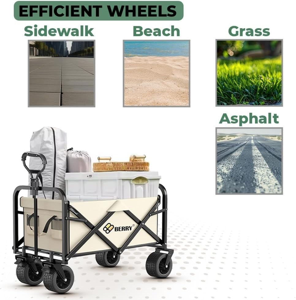 Beige 150L Heavy Duty Folding Festival Trolley 330lbs Camping Beach Wagon Cart