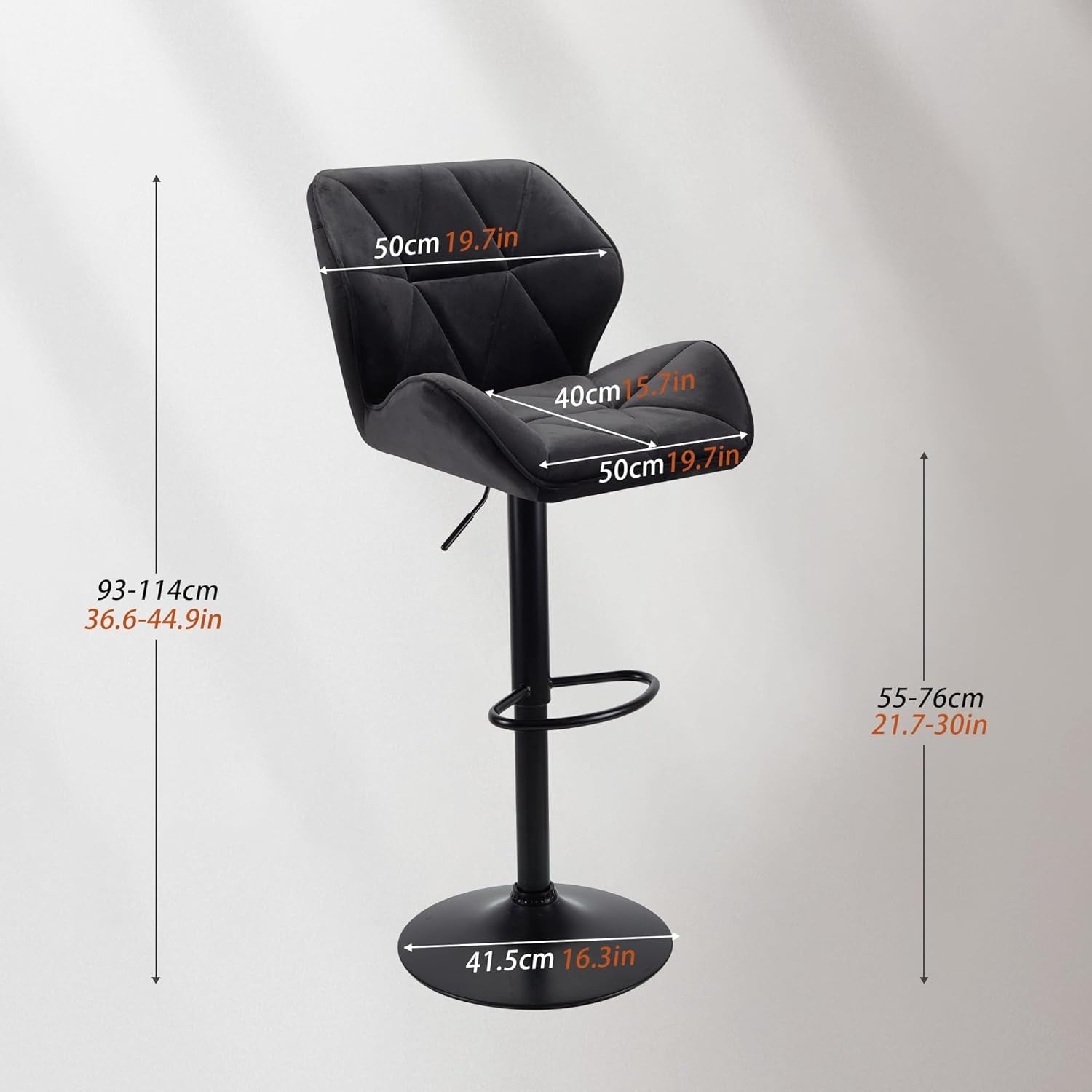 Velvet Black Bar Stools Set of 2 – Adjustable Swivel Kitchen Chairs