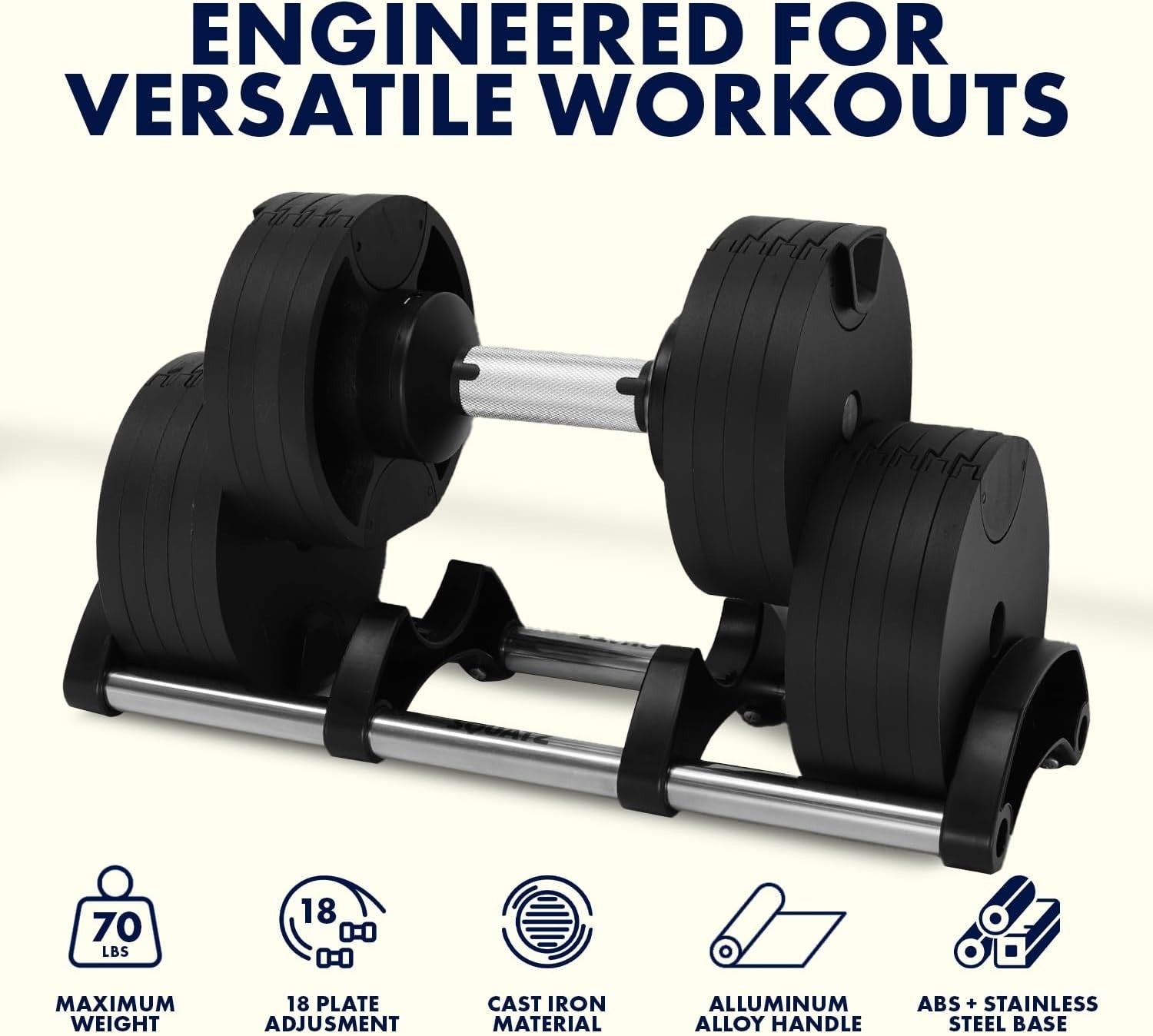 70lb Adjustable Dumbbell Fast Twist Dial Compact Home Gym Weight