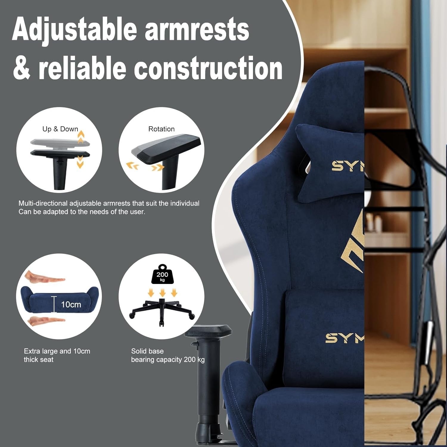 Adjustable Gaming Chair Large Faux Suede Swivel Office Desk Recliner