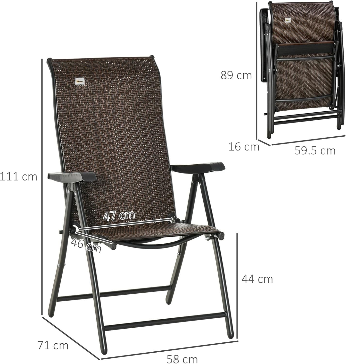 Outdoor Folding Rattan Chairs Set of 2 Adjustable Reclining Patio Dining