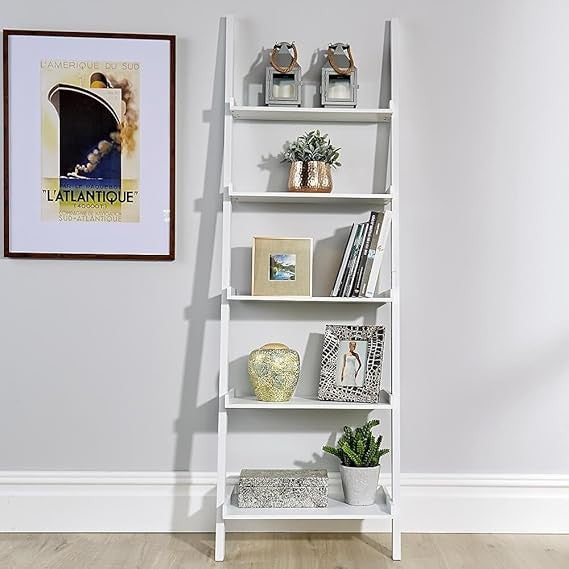 White 5 Tier Ladder Shelf Bookcase Modern Display Unit Storage Rack Home Décor