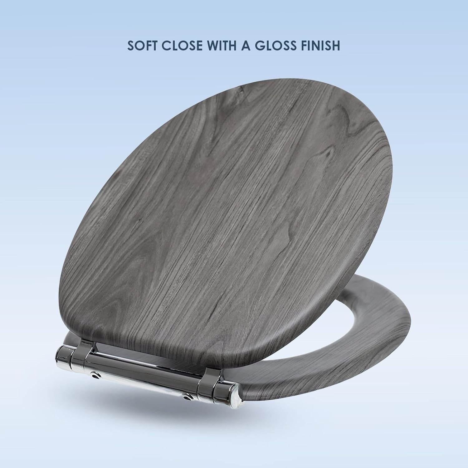 Grey Oak Effect Toilet Seat Soft Close MDF Quick Release Universal Fit 42x36cm