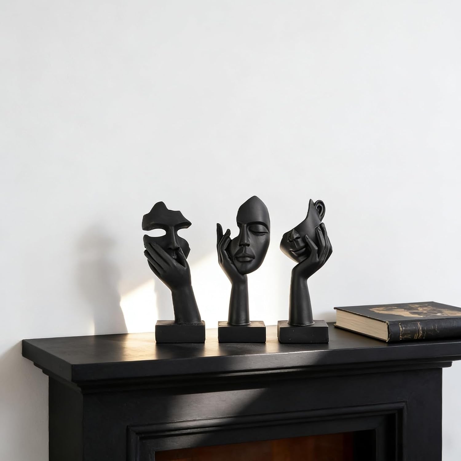 Black Woman Face Statue Set of 3 Modern Home Desk Decor