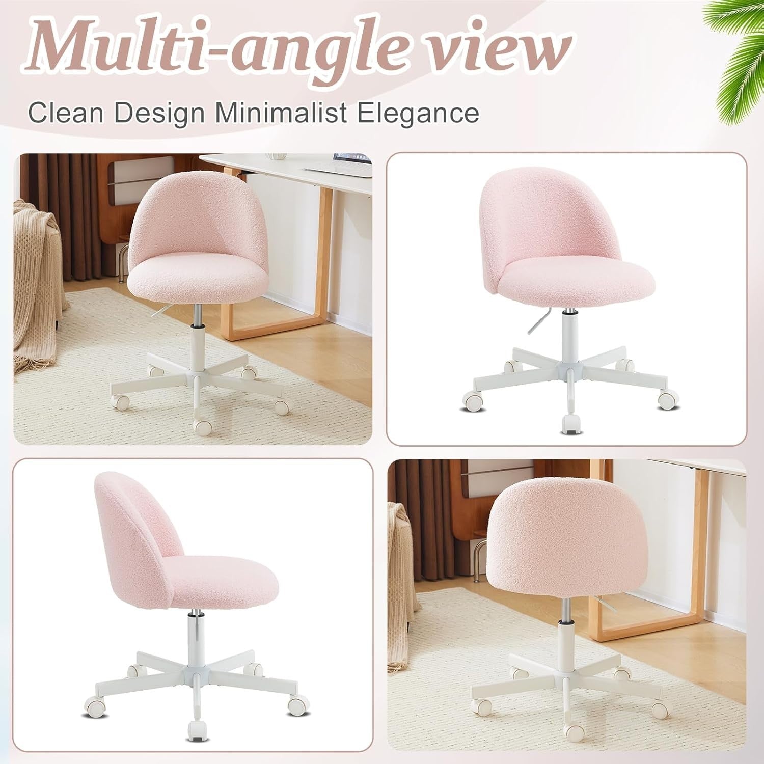 Gentle Pink Teddy Fleece Desk Chair – Adjustable Height Swivel Office Seat