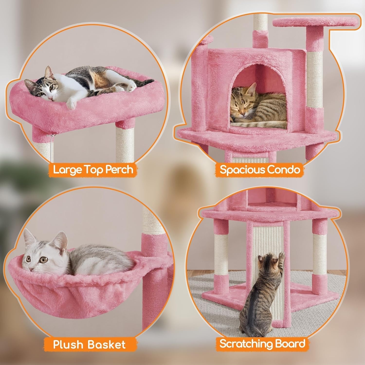 Cat Tree 107cm Climbing Tower Scratching Posts Condo Basket Indoor Cats