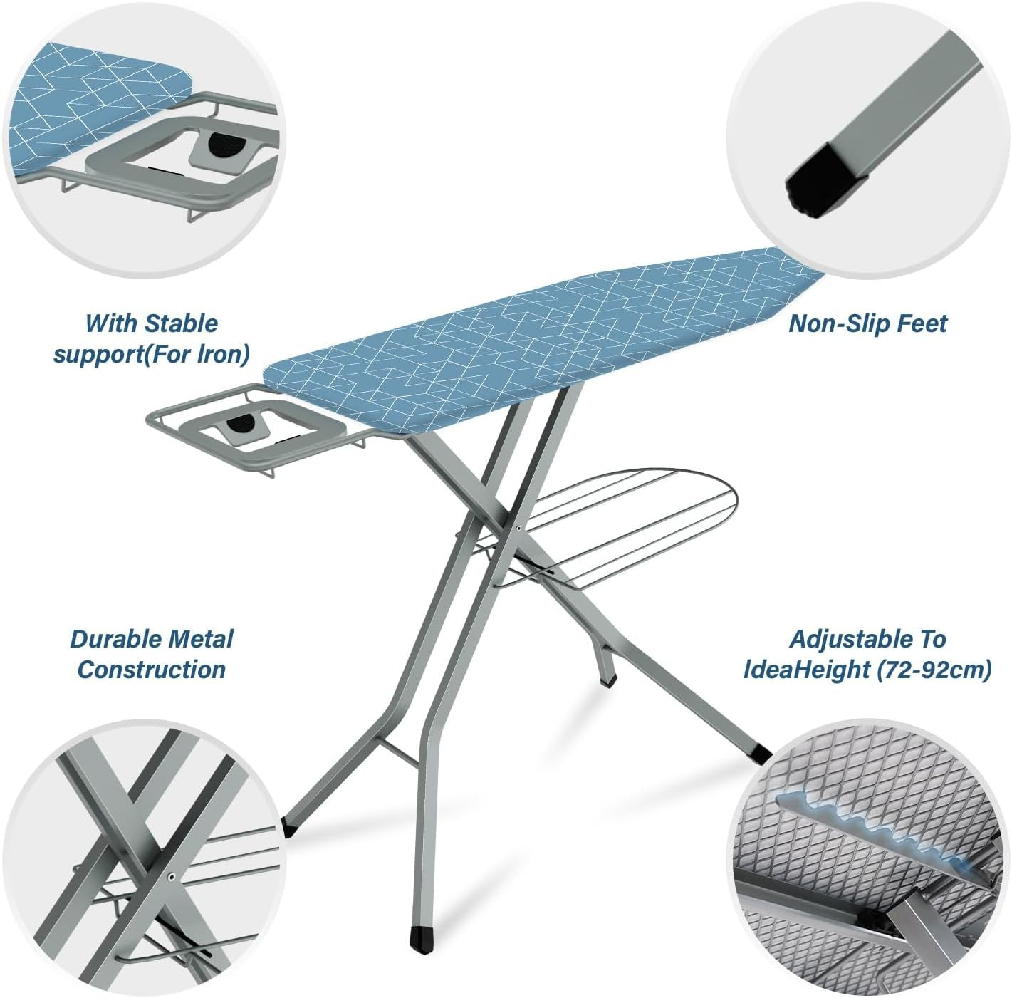 Ironing Board Height Adjustable Foldable Steam Generator 120x45cm