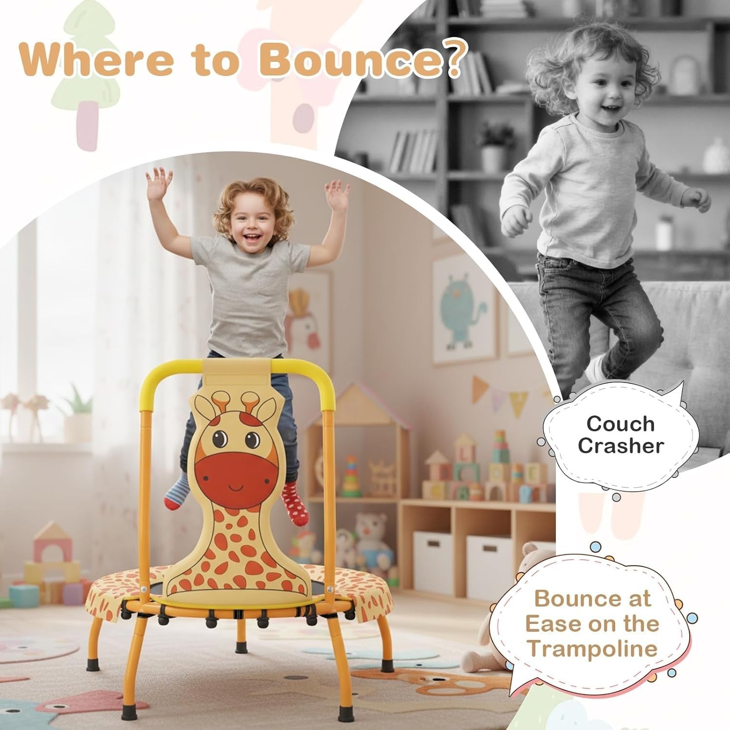 Toddler Mini Trampoline with Foam Handle Safe Kids Rebounder 80KG