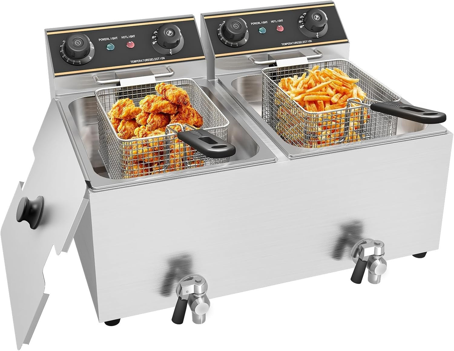 Commercial Electric Deep Fryer 12L Double Tank 5000W Drain Tap Stainless