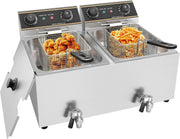 Commercial Electric Deep Fryer 12L Double Tank 5000W Drain Tap Stainless