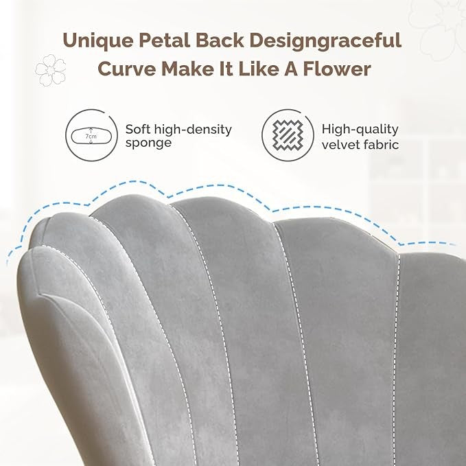 Grey Accent Chair Gold Metal Legs Petal Back Vanity Armchair