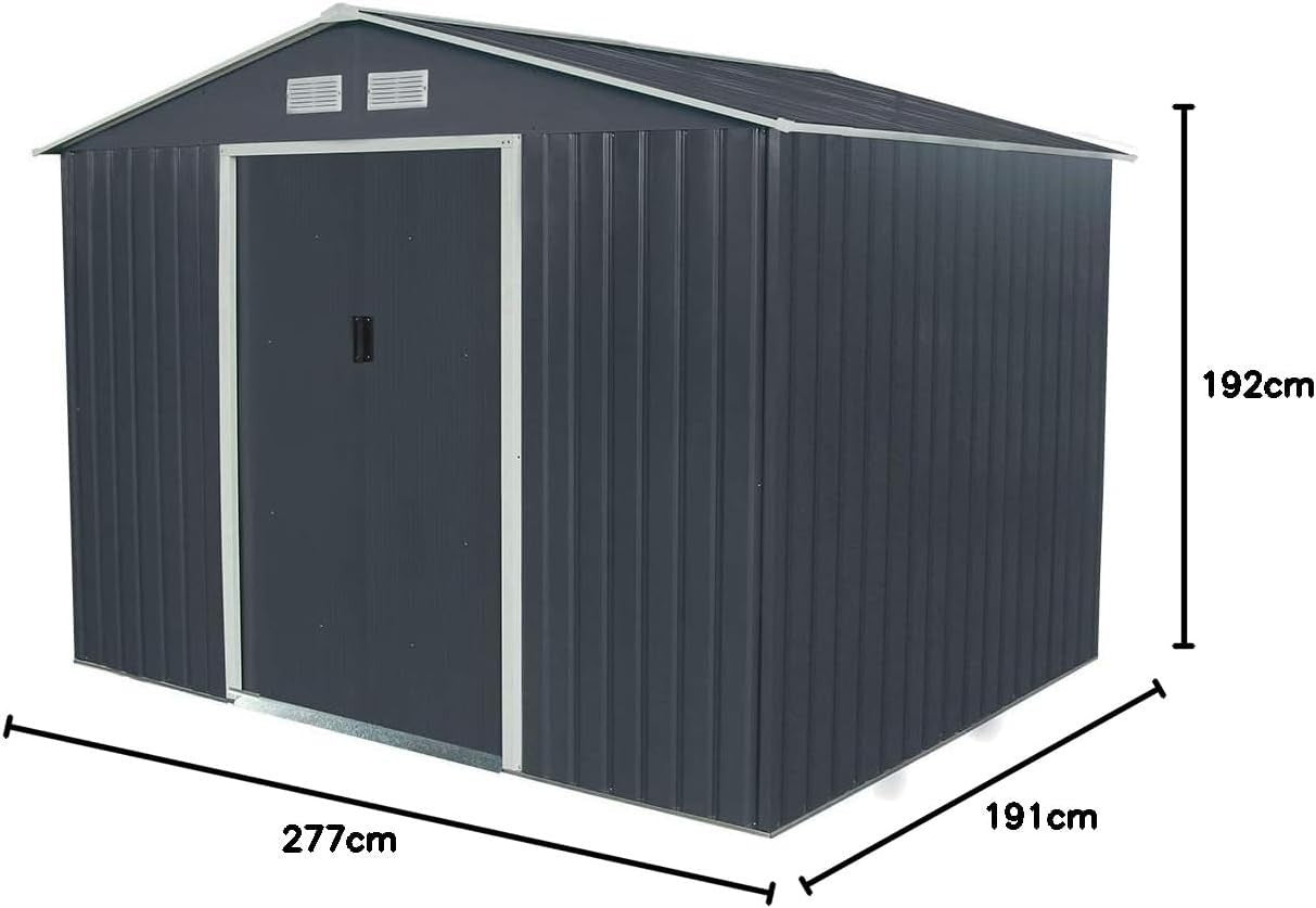 9x6FT Metal Garden Shed Outdoor Storage House with Lockable Sliding Door & Vents