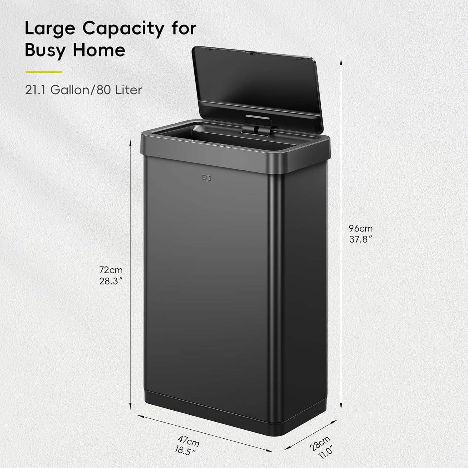 80L Motion Sensor Kitchen Bin Matte Black Stainless Steel