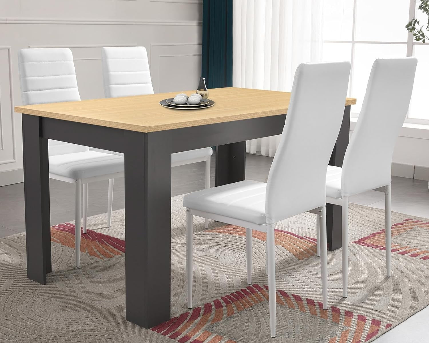 Modern Wooden Dining Table Set 4 Chairs Grey Pine 120x80x75cm Kitchen