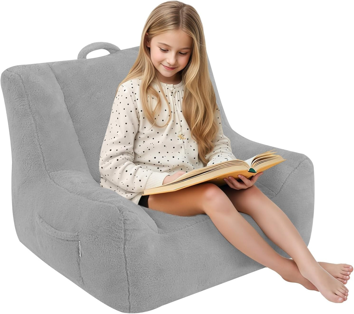 Kids Bean Bag Chair Sofa Grey | Comfy Toddler Seat Foam Filled Soft