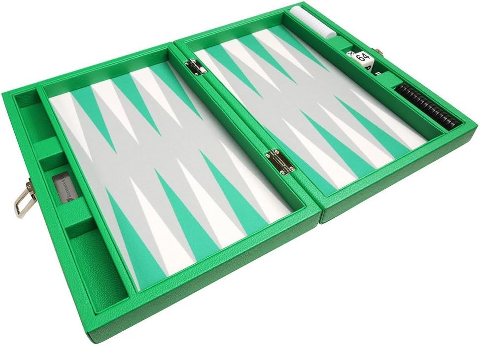 13” Travel Backgammon Set Premium Faux Leather Case Portable Board Game