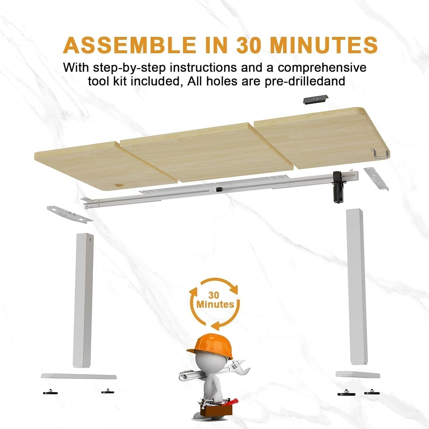 Electric Height Adjustable Desk 140x60cm | Sit Stand Office Table Beige