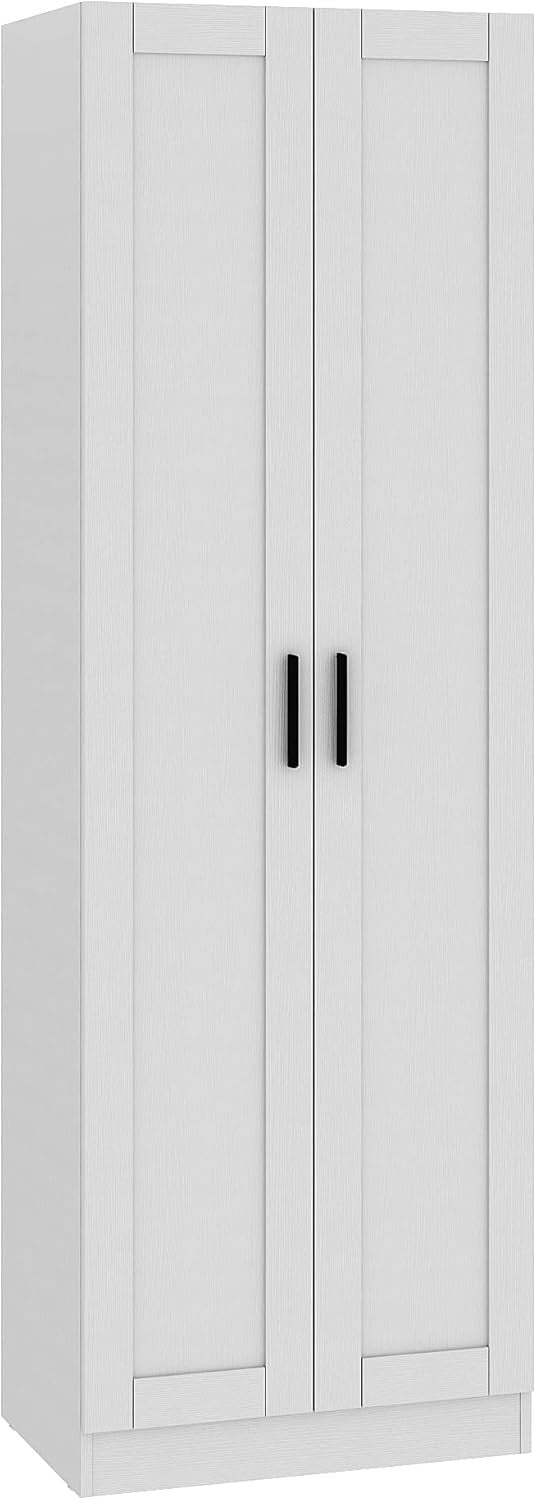 Tall White Storage Cupboard 2 Door Wooden Cabinet with Adjustable Shelves