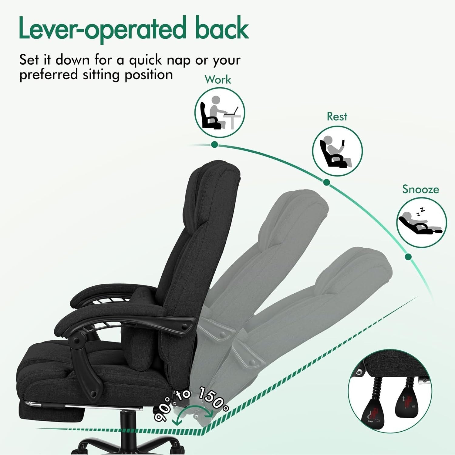 Executive Ergonomic Office Chair Desk Swivel Linen Black Lumbar Support 180KG Ti
