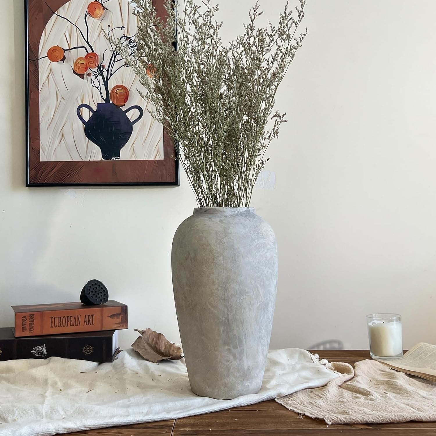 Large Rustic Ceramic Vase 12in Farmhouse Home Decor Floor Pottery