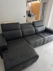 Natuzzi Black Leather Recline Corner Sofa (PTP)