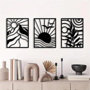 Large Metal Wall Art Set 3 Abstract Boho Black Minimalist Hanging Decor
