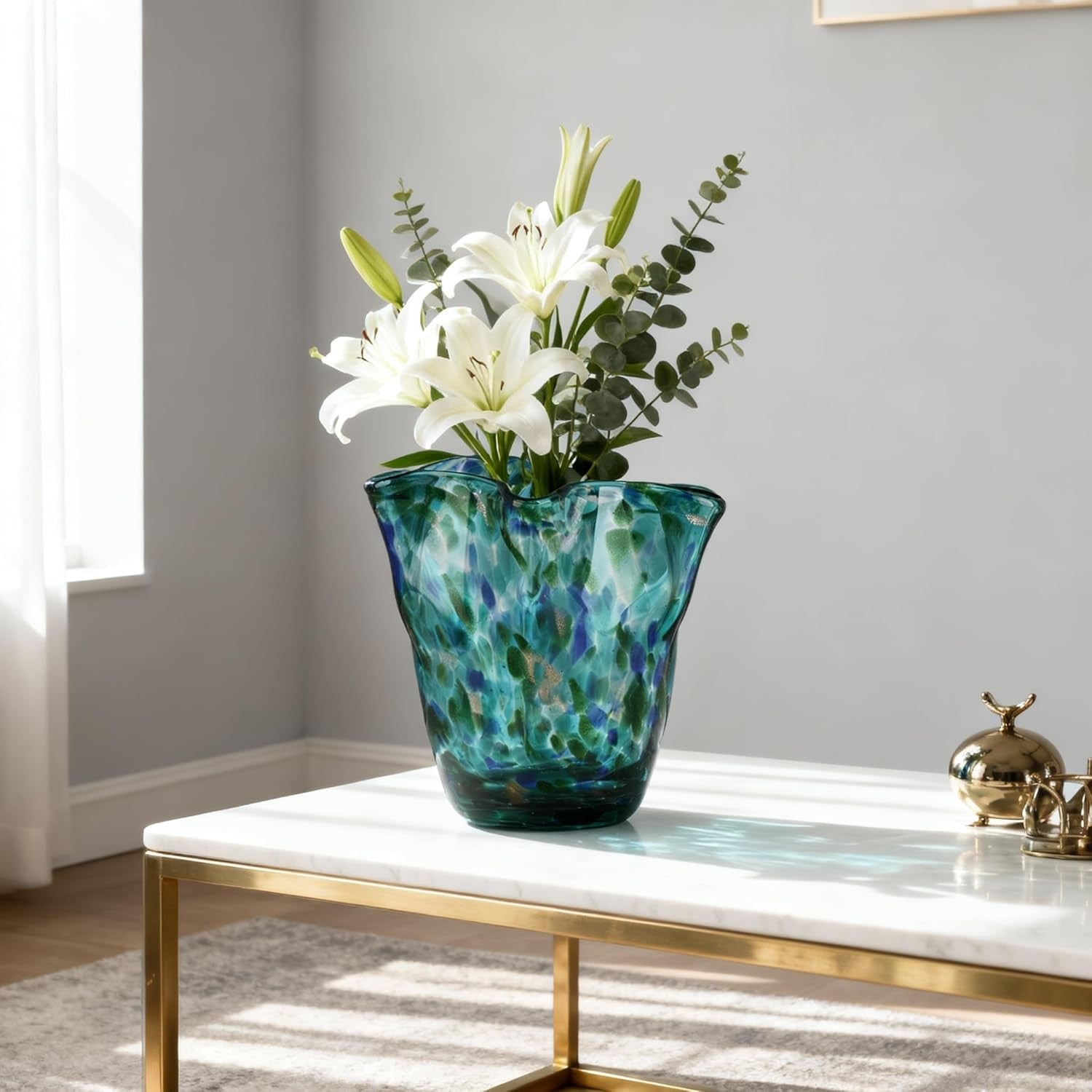 Blown Glass Vase Wide Mouth Modern Decorative Flower Vase Home Decor