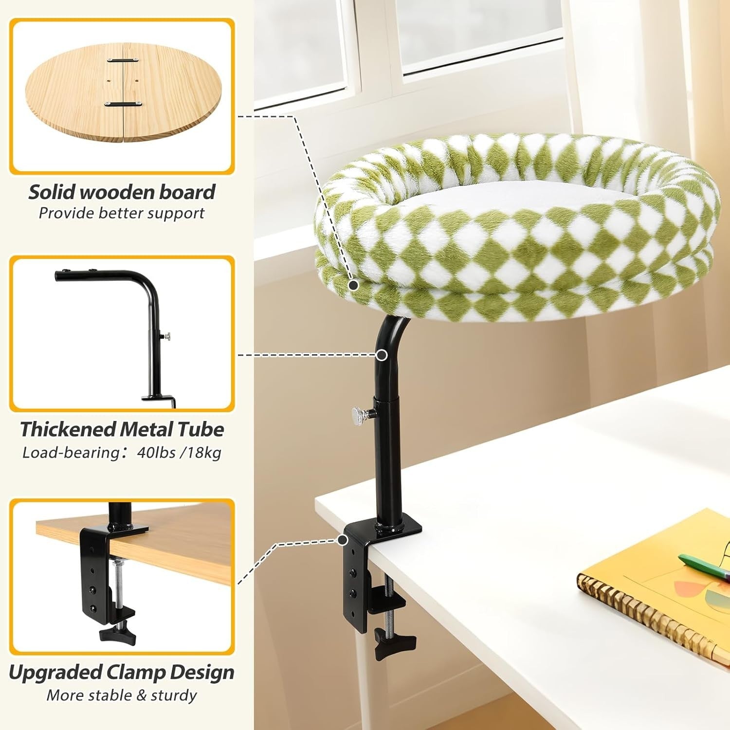 360° Rotating Cat Desk Bed Adjustable Clamp Hammock Perch 43cm