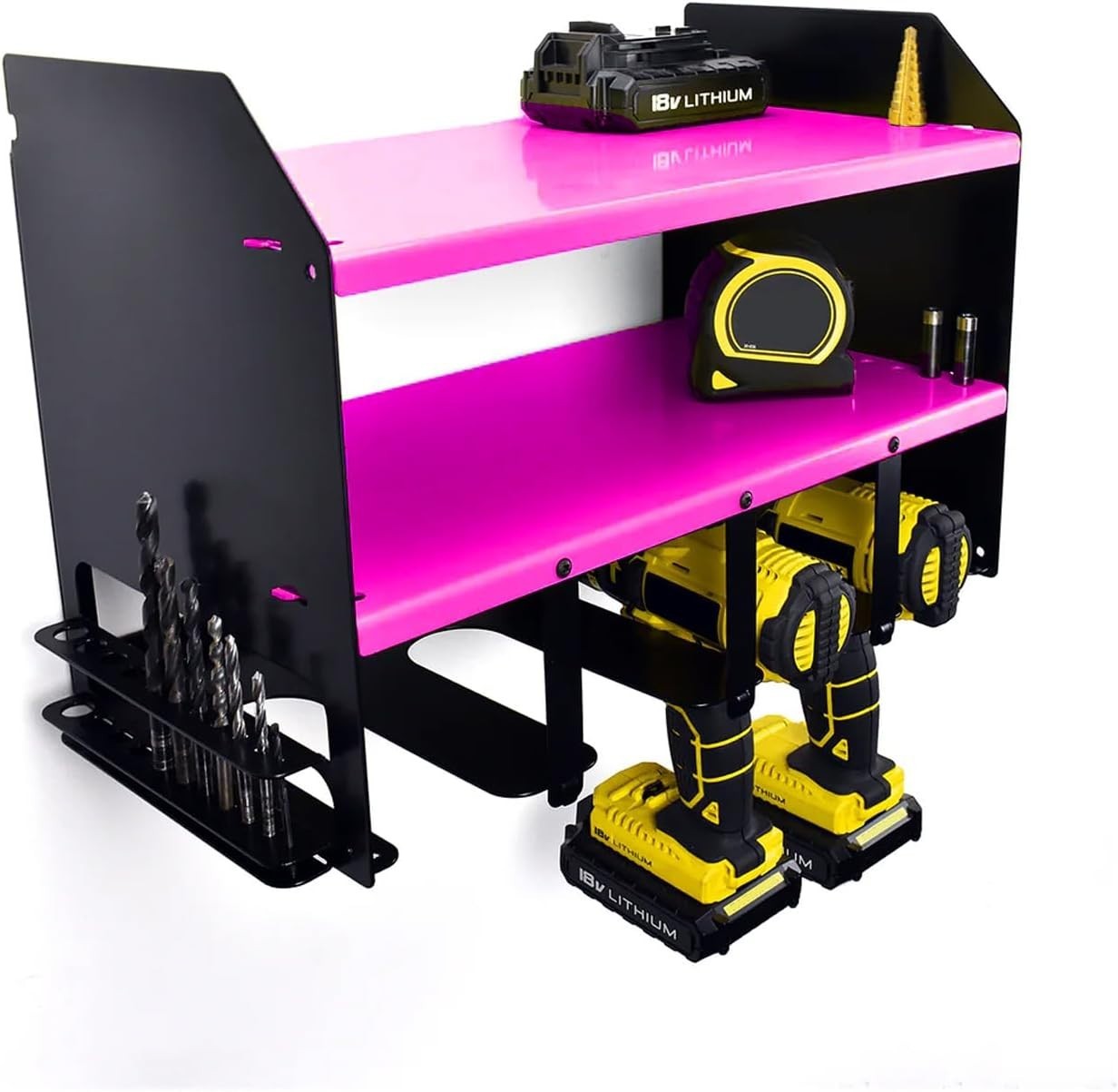 Wall-Mount Drill Storage Rack Pink 23D x 39.5W x 30.5H cm