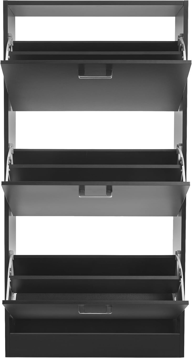 3 Tier Shoe Storage Cabinet Space Saving Organiser with Pull Down Drawers