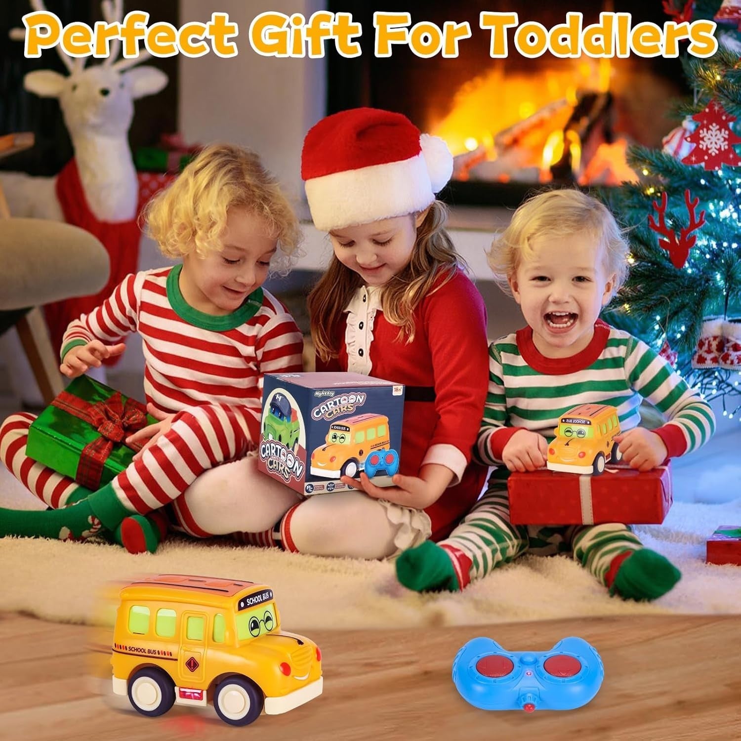 Cartoon RC School Bus 2.4GHz Remote Control Toy for Toddlers Boys Girls 1–3