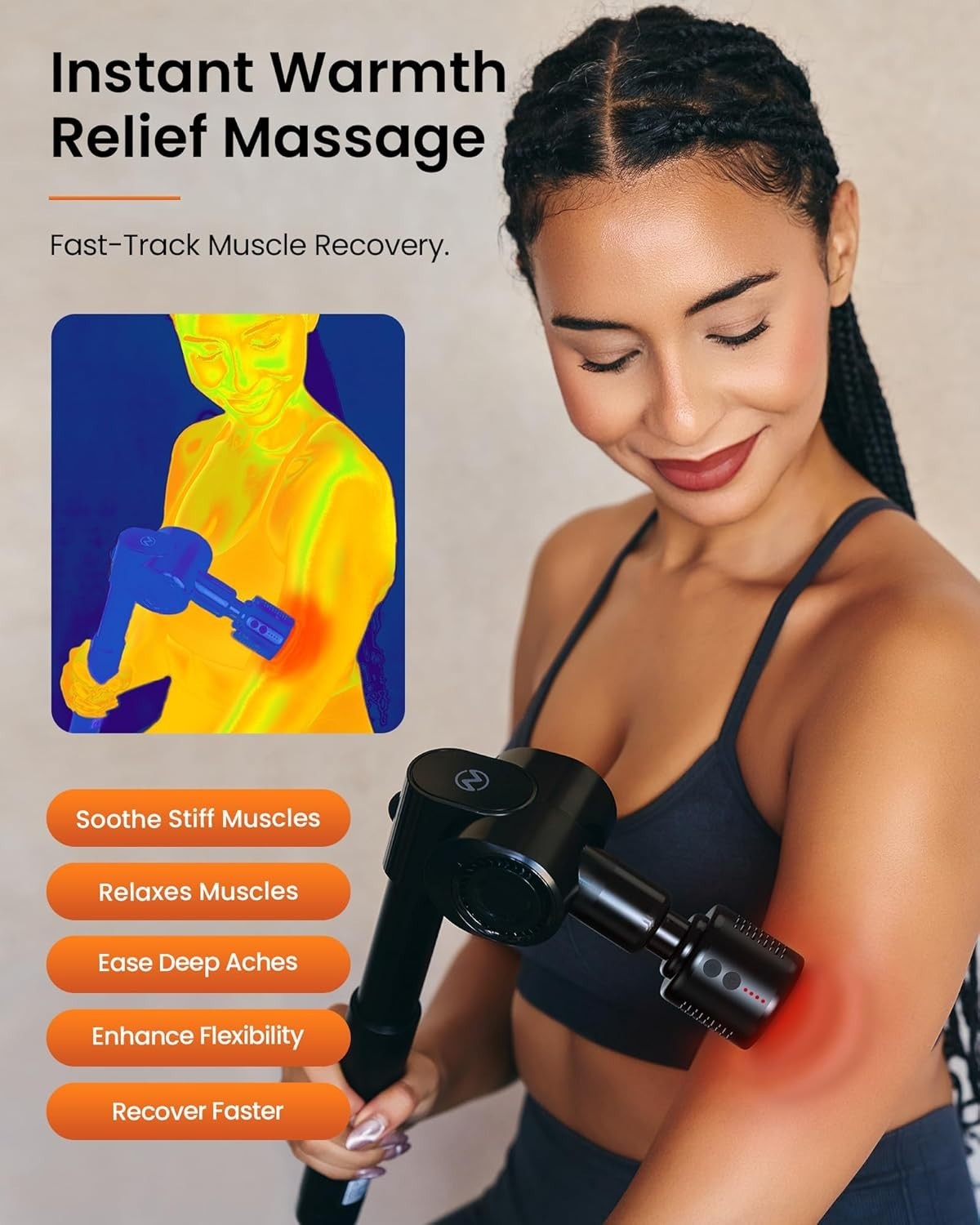 Deep Tissue Massage Gun Hot Cold Therapy Long Handle 32 Speeds Pain Relief